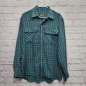 Branded Lion Plaid Flannel Shirt Mens L Teal Blue Grunge Retro Gorpcore Cabin